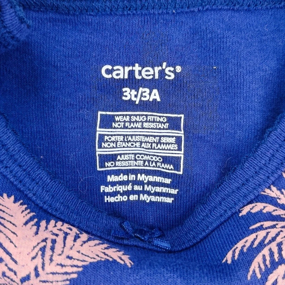 Carter's T-Shirt Girls 3T Blue Pink Palm Tree Stripe 2 Pack Bundle Short Sleeve